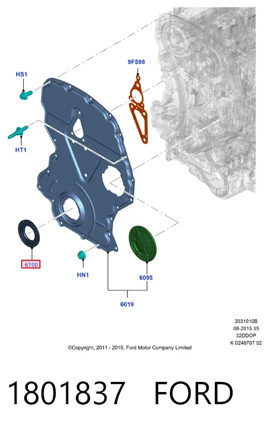 Uszczelniacz wału korbowego przedni 1801837 Ford