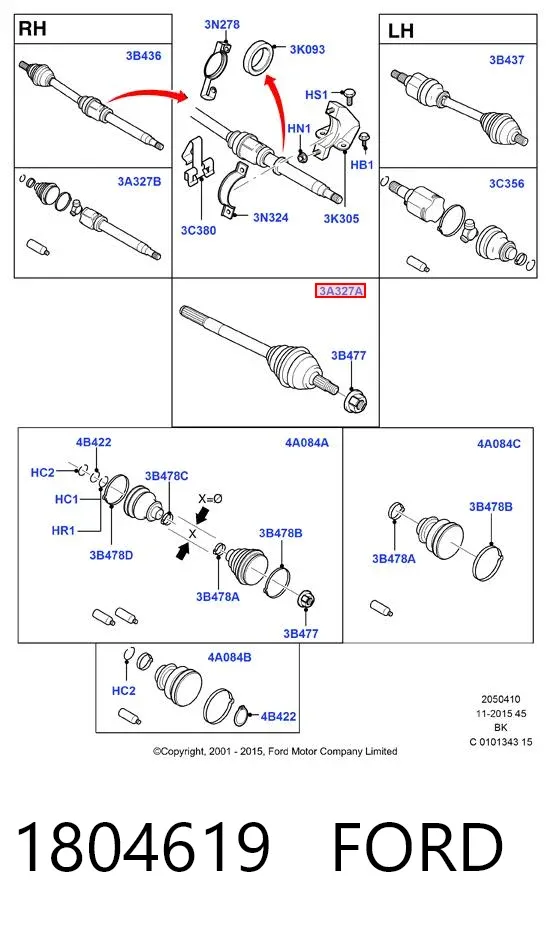 Przegub homokinetyczny przedni zewnętrzny 1804619 Ford