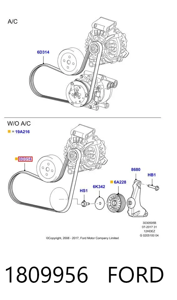 Pas napędowy mechanizmów 1809956 Ford
