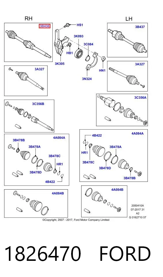 Półoś napędowa przednia prawa 1826470 Ford