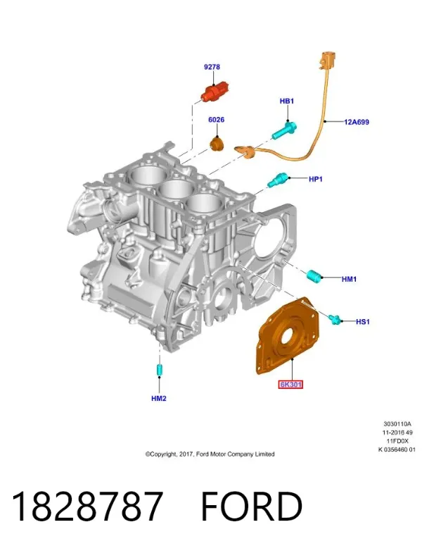 Uszczelniacz wału korbowego silnika tylny 1828787 Ford