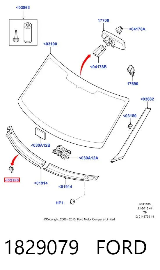 Spinka mocowania listwy ochronnej szyby przedniej 1829079 Ford