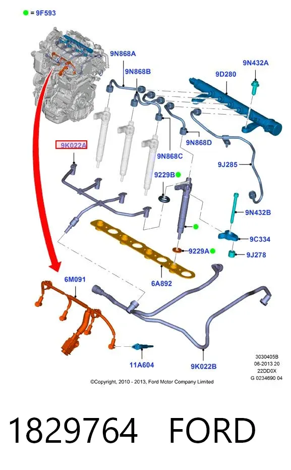 Rurka paliwa, zwrotna od wtryskiwaczy 1829764 Ford