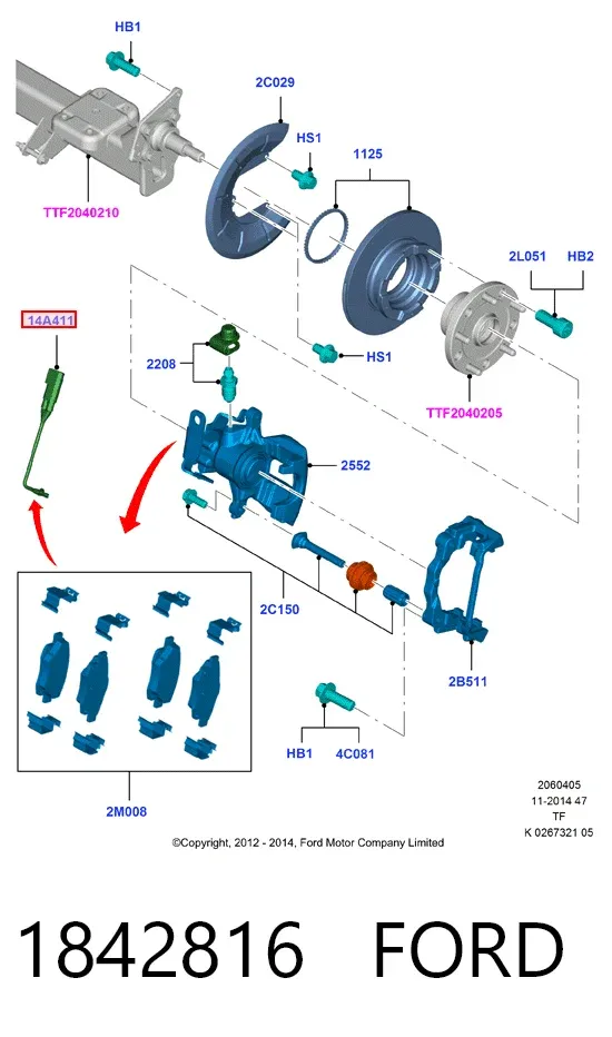 Czujnik zużycia klocków hamulcowych tylny 1842816 Ford