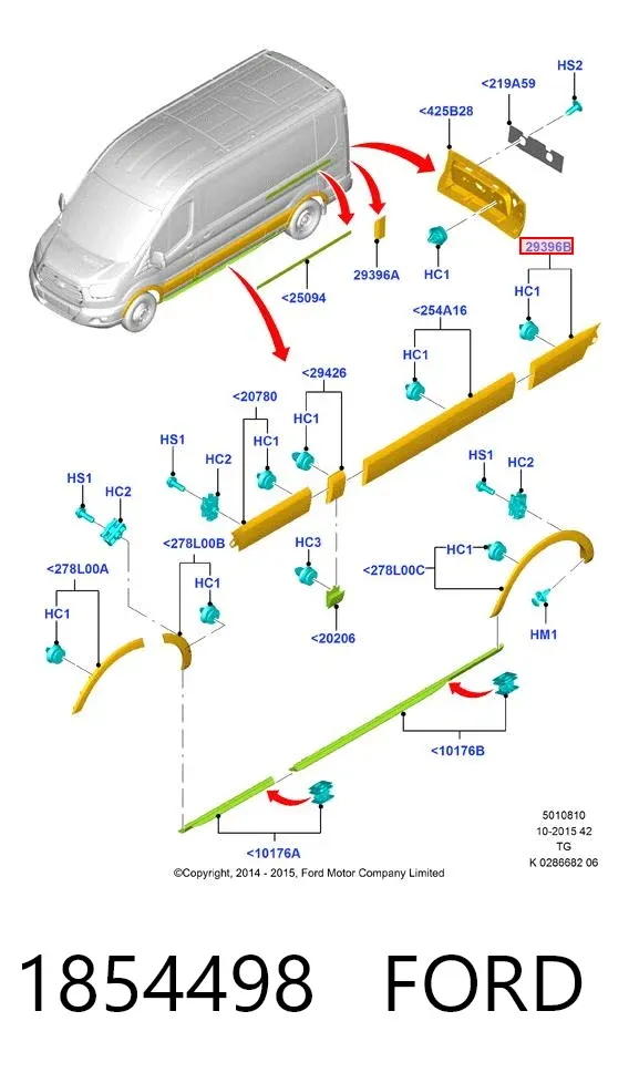 Listwa ochronna błotnika tylnego lewego 1854498 Ford