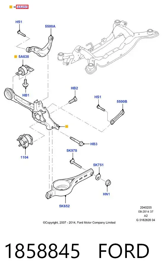 Silentblock tylnego wahacza podłużnego przedni 1858845 Ford