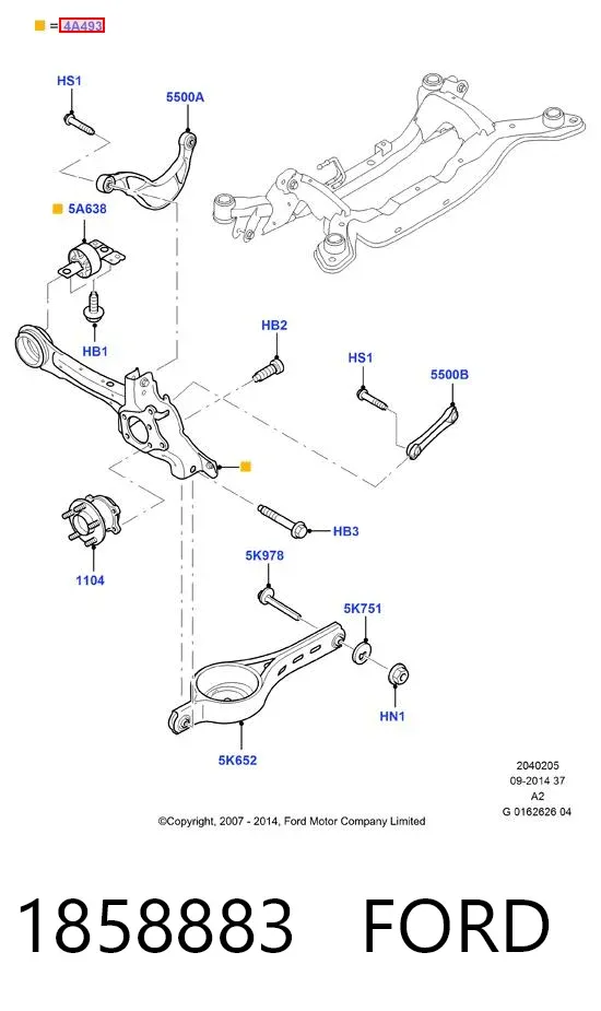 Silentblock tylnego wahacza podłużnego przedni 1858883 Ford