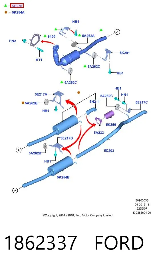 Filtr cząstek stałych układu wydechowego 1862337 Ford