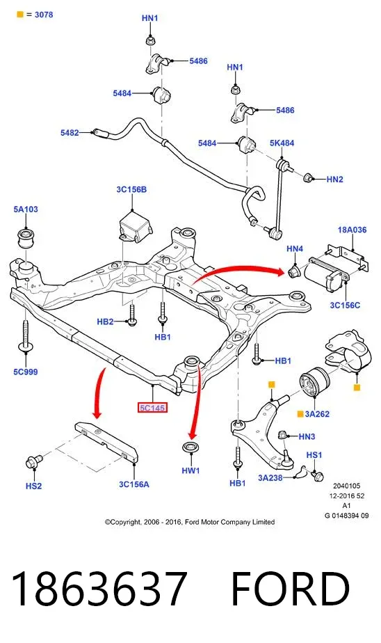 Korpus osi przedniej 1863637 Ford