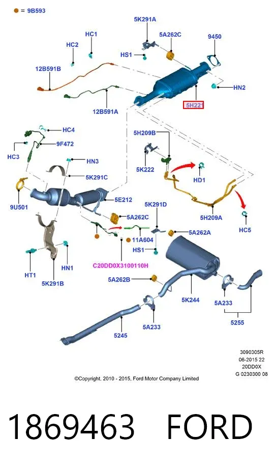 Filtr cząstek stałych układu wydechowego 1869463 Ford