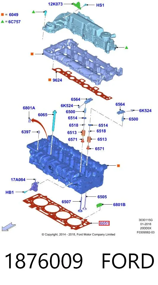 Uszczelka głowicy cylindrów 1876009 Ford