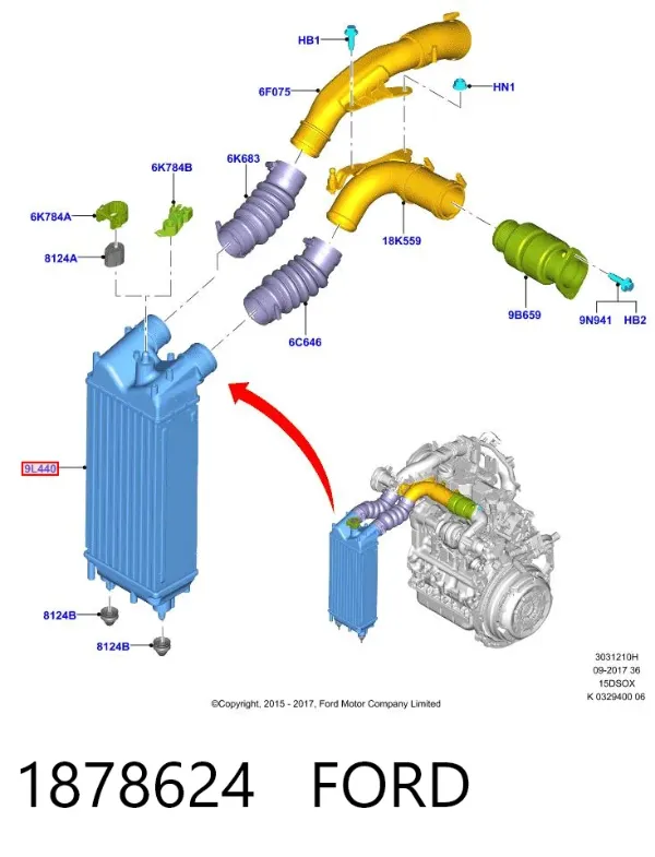 Chłodnica intercoolera 1878624 Ford
