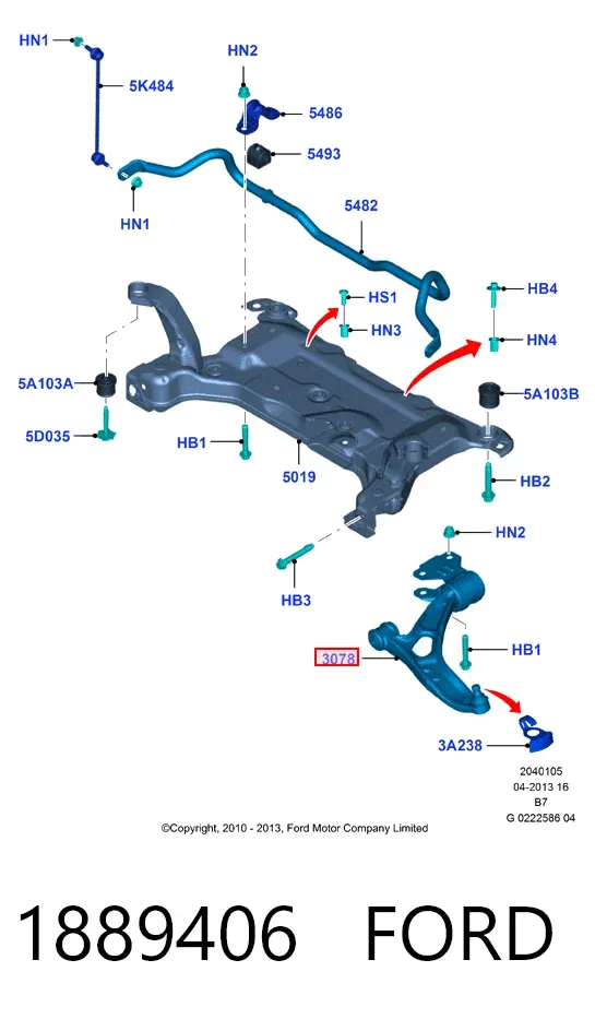 Wahacz zawieszenia przedniego dolny lewy 1889406 Ford