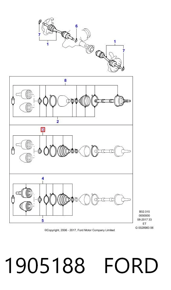 Osłona przegubu homokinetycznego półosi przedniej wewnętrzna 1905188 Ford