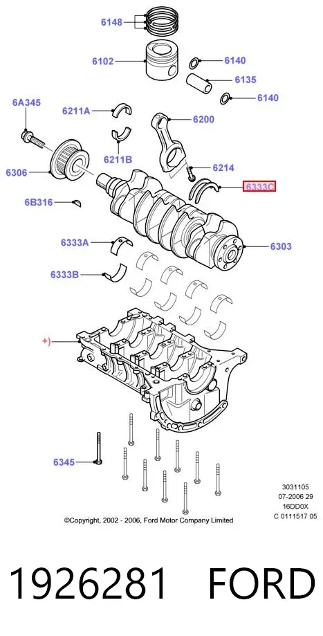 Półpierścień oporowy wału korbowego, STD, zestaw 1926281 Ford