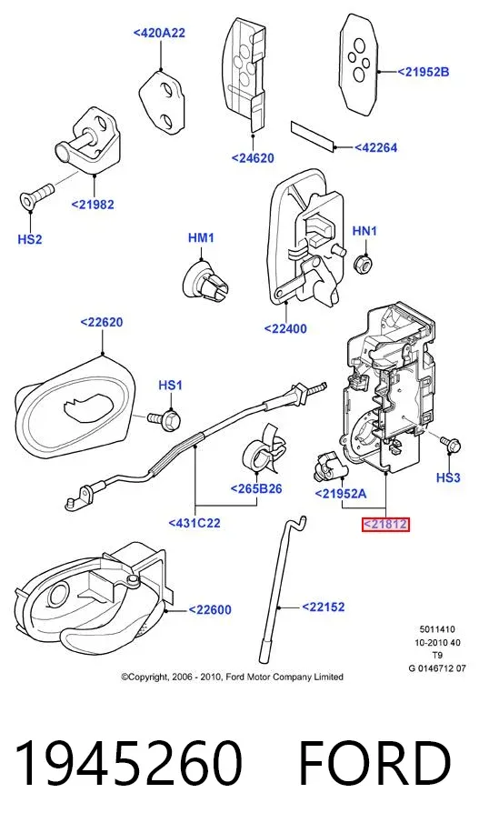 Zamek drzwi przednich lewych 1945260 Ford