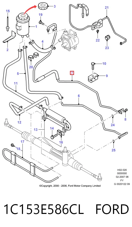 Przewód hydraulicznego układu wspomagania wysokiego ciśnienia, od pompy do maglownicy (mechanizmu) 1C153E586CL Ford