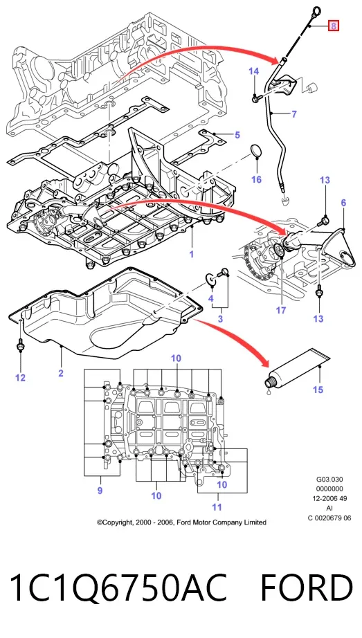 Bagnet poziomu oleju w silniku Ford Transit V