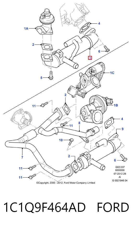 Chłodnica układu recyrkulacji spalin EGR 1C1Q9F464AD Ford