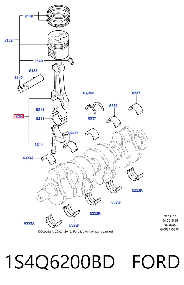 Korbowód tłoka silnika 1S4Q6200BD Ford