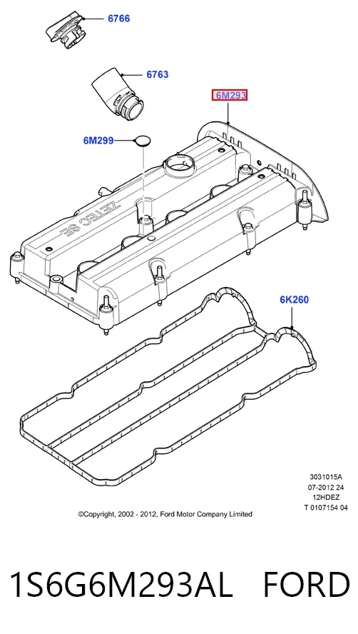 Pokrywa zaworowa 1S6G6M293AL Ford