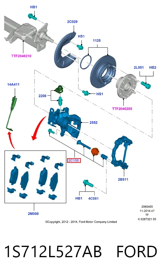 Zestaw naprawczy zacisku hamulcowego przedniego 1S712L527AB Ford