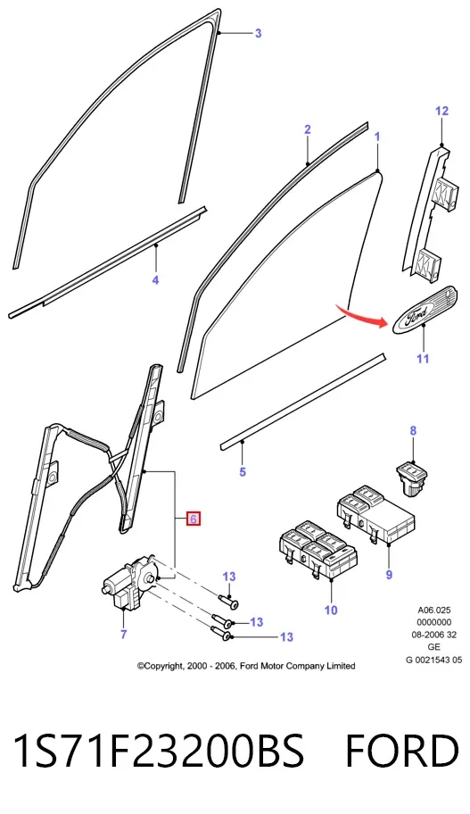 Mechanizm podnoszenia szyby drzwi przednich prawych 1S71F23200BS Ford