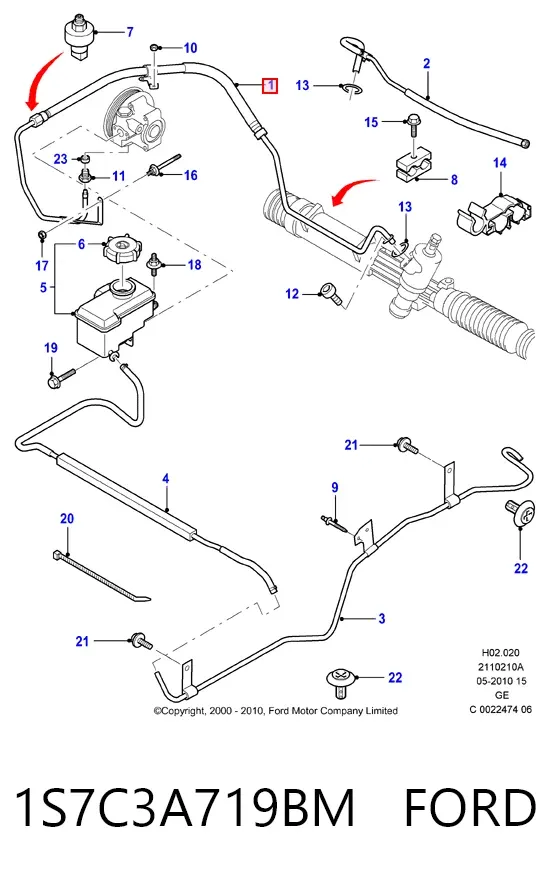 Przewód hydraulicznego układu wspomagania wysokiego ciśnienia, od pompy do maglownicy (mechanizmu) 1S7C3A719BM Ford