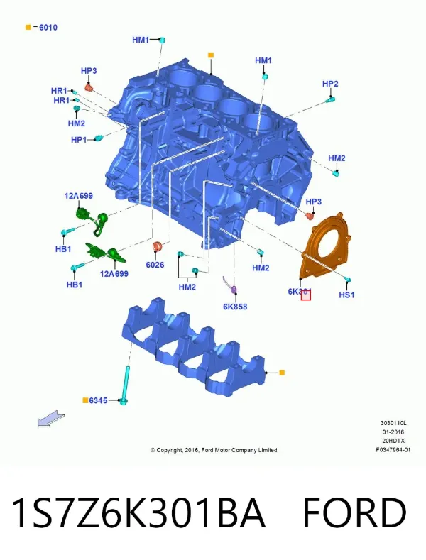 Uszczelniacz wału korbowego silnika tylny 1S7Z6K301BA Ford