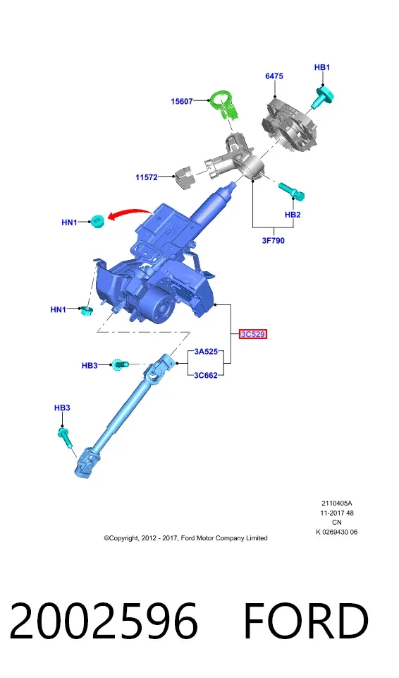 Kolumna (wał) kierownicza (kierownicy) Ford Fiesta Mk6