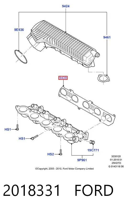 Uszczelka kolektora ssącego 2018331 Ford