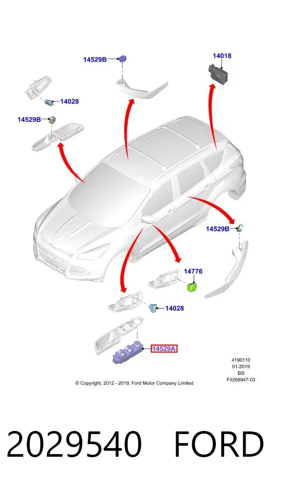 Panel przyciskowy sterowania podnośnikiem szyby przedni lewy 2029540 Ford