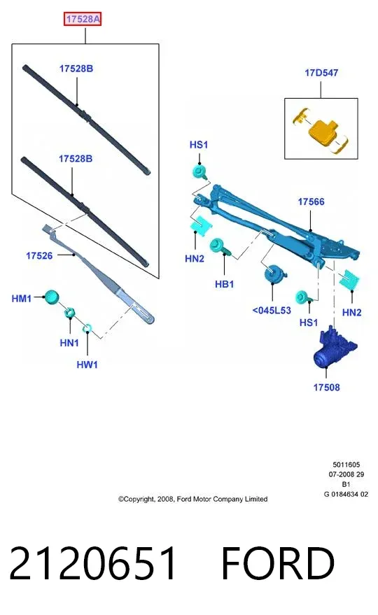 Pióro wycieraczki szyby przedniej, zestaw (2 szt.) 2120651 Ford