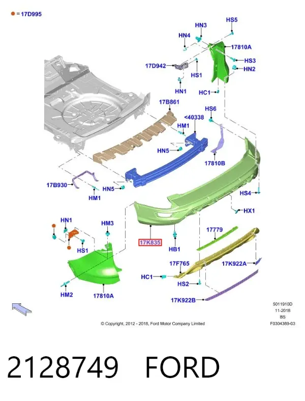 Zderzak tylny, środkowa część 2128749 Ford