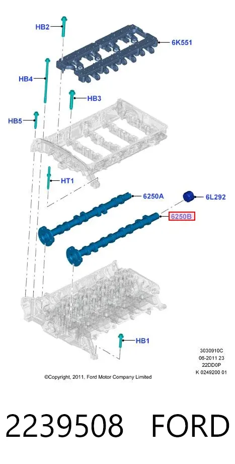 Wał rozrządu silnika ssący, dolotowy 2239508 Ford