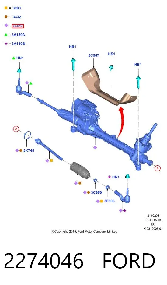 Listwa kierownicza (maglownica) 2274046 Ford