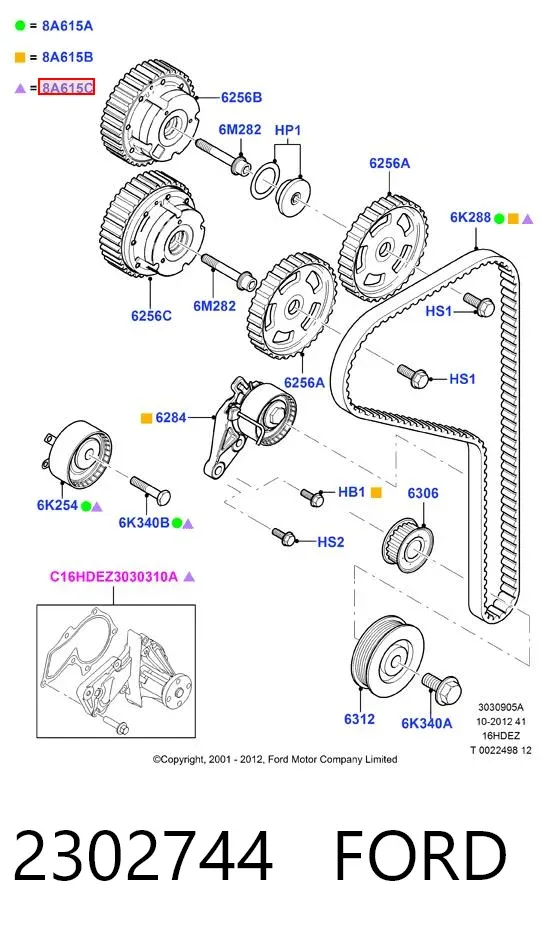 Pasek rozrządu, zestaw 2302744 Ford