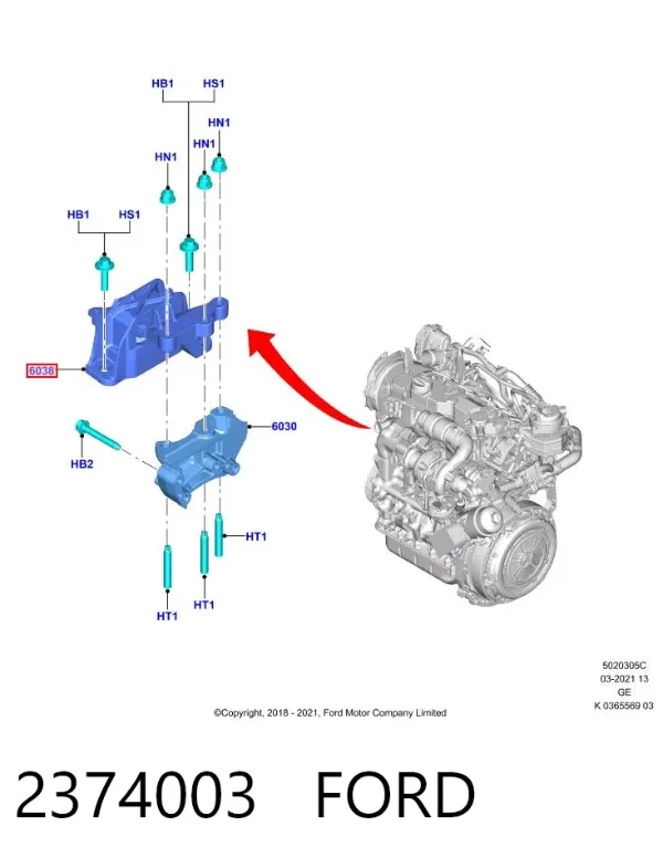 Poduszka (podpora) silnika prawa 2374003 Ford
