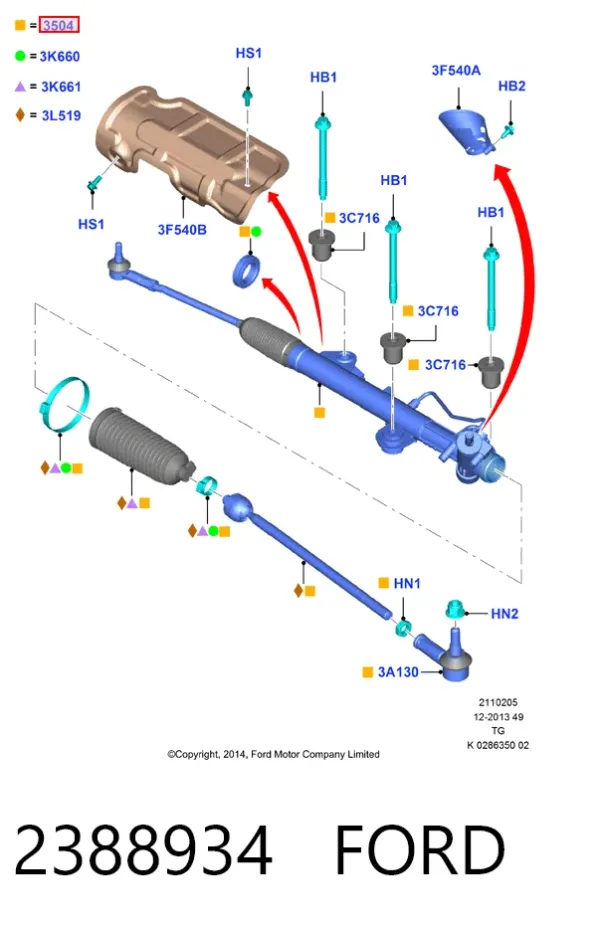 Listwa kierownicza (maglownica) 2388934 Ford