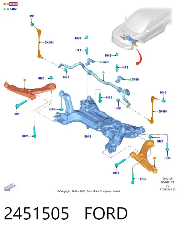 Wahacz zawieszenia przedniego dolny prawy 2451505 Ford