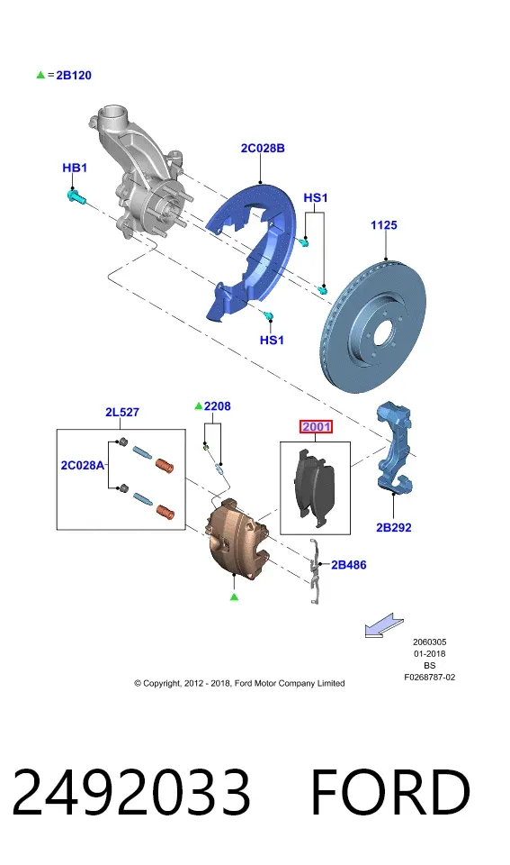 Klocki hamulcowe przednie tarczowe 2492033 Ford