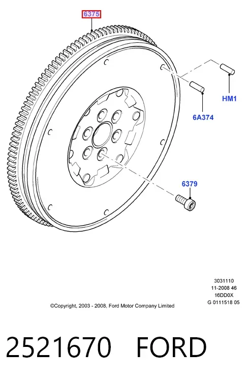 Koło zamachowe silnika 2521670 Ford