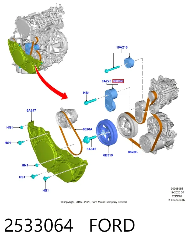 Napinacz paska napędowego 2533064 Ford