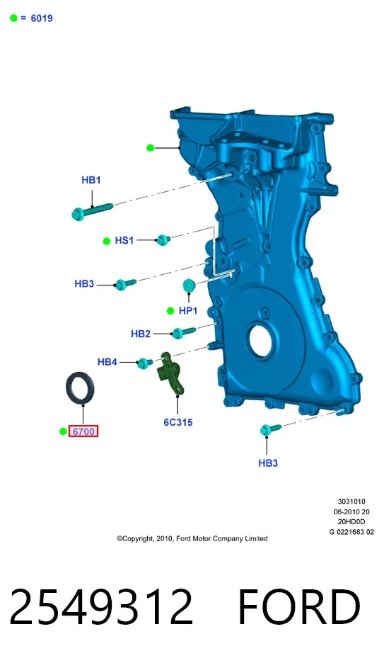 Uszczelniacz wału korbowego przedni 2549312 Ford