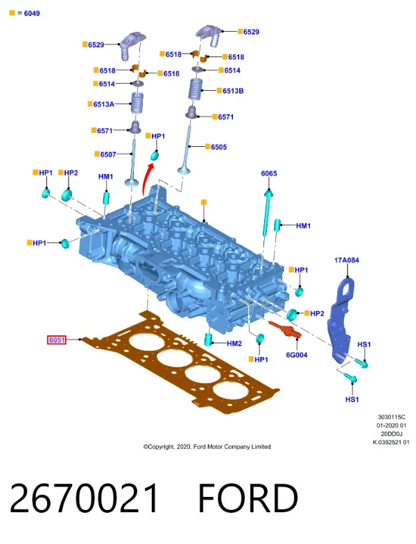 Uszczelka głowicy cylindrów 2670021 Ford