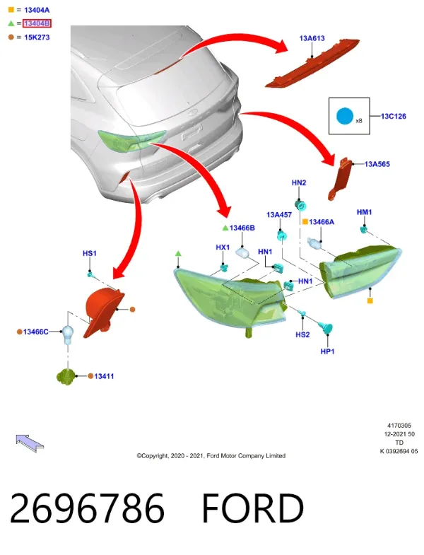 Lampa zespolona tylna lewa zewnętrzna 2696786 Ford