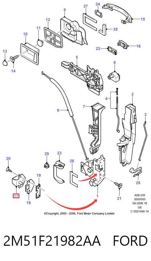 Zamek drzwi przednich prawych 2M51F21982AA Ford