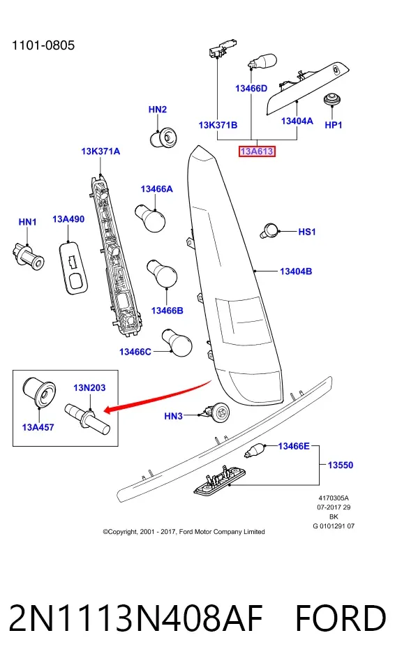Lampa stop tylna dodatkowa Ford Fusion JU