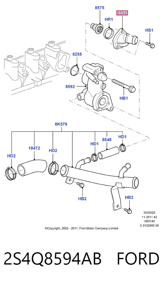 Pokrywa termostatu 2S4Q8594AB Ford