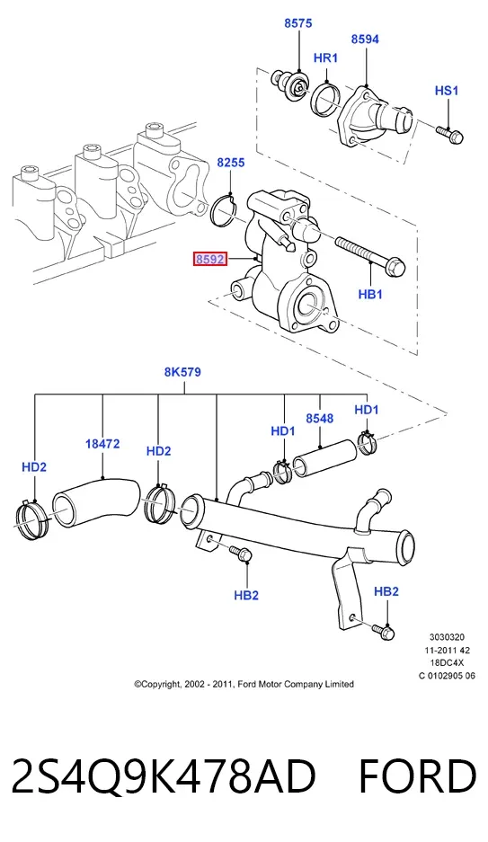 Obudowa termostatu 2S4Q9K478AD Ford